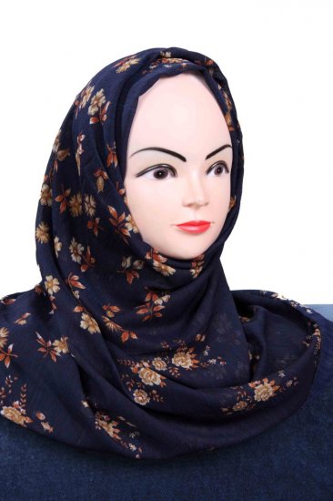 Blue and brown printed hijab.
