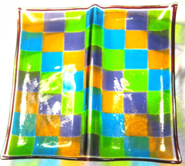 Checker Cracker Platter - Handmade Fused Glass