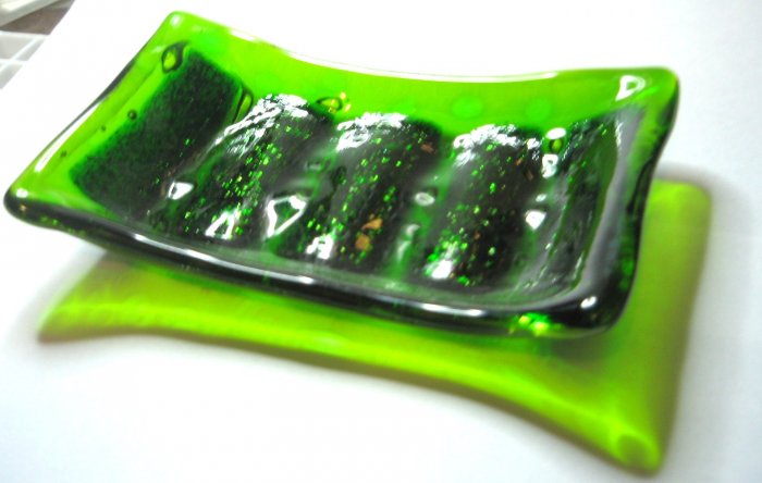 Lily Pad Sparkler Soap Dish - Handmade Fused Glass
