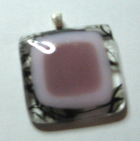 Pink Poker Pendant - Handmade Fused Glass