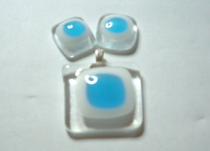 Blue Window Pendant and Earrings - Handmade Fused Glass