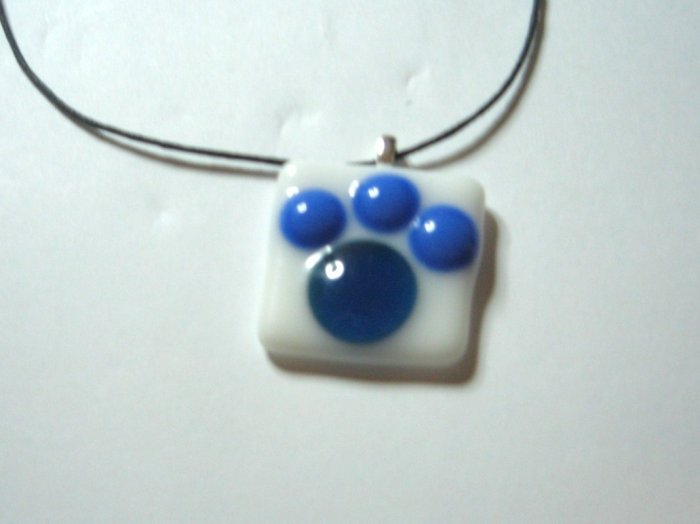 Blue Paw Jube Pendant - Handmade Fused Glass