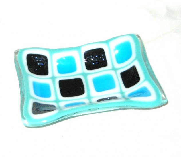 Sparkle Blue Soap Dish - Handmade Fused Glass