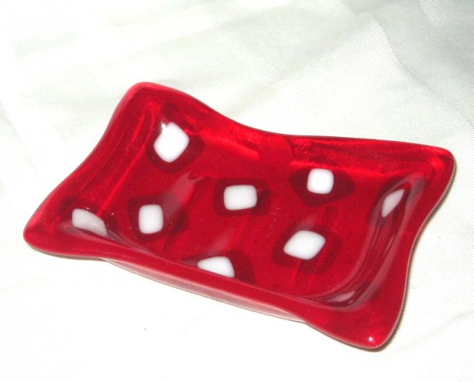 Retro Red Soap Dish - Handmade Fused Glass