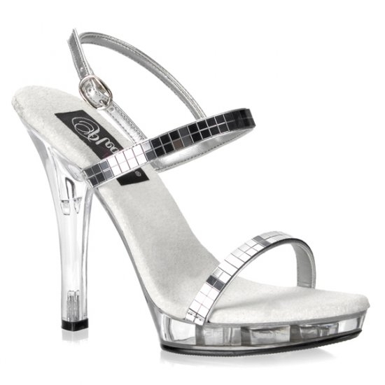 NEW SEXY SILVER MIRROR CLEAR HEEL STILETTO HEEL SANDALS* SIZE 9
