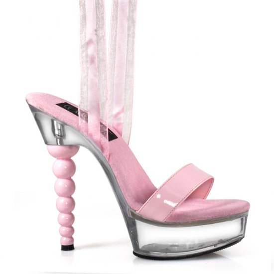 SEXY PINK PEARL HEEL LACE WRAP AROUND PLATFORM SANDALS - SIZE 5