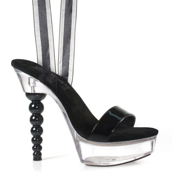 SEXY BLACK PEARL HEEL LACE WRAP AROUND PLATFORM SANDALS - SIZE 5