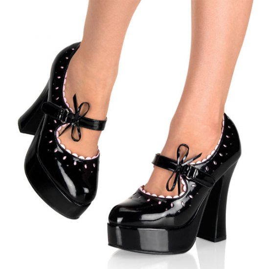 NEW SEXY BLACK CHUNKY HEEL MARY JANE PLATFORM PUMPS - SIZE 9