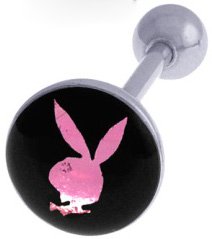 SEXY PINK & BLACK PLAYBOY BUNNY FOIL TONGUE BARBELL RING