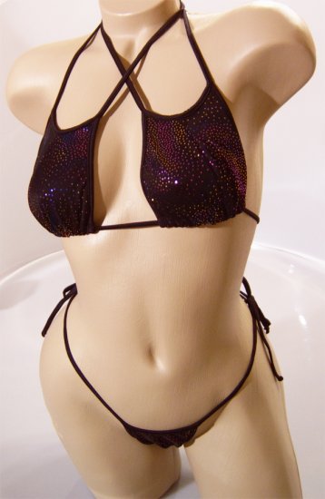 SEXY CLUB DANCER BLACK SPARKLE BIKINI BRA & SIDE TIE THONG - ONE SIZE