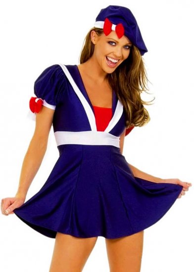 SEXY NAUGHTY SCHOOL GIRL COSTUME W/ BERET & MINI DRESS - SIZE M