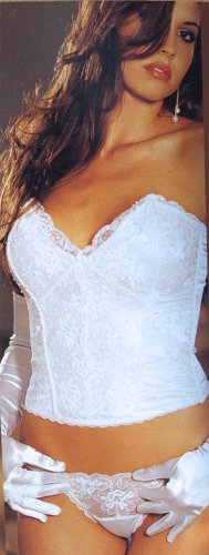 SEXY BRIDE BRIDAL WHITE SATIN & SEQUIN STRAPLESS BUSTIER & THONG - SIZE32 or SIZE 36