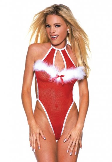 SEXY VALENTINE WHITE SHEER MESH HALTER THONG TEDDY BARE