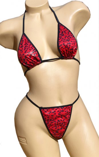 SEXY RED LEOPARD BIKINI BRA TOP & MINI THONG - ONE SIZE