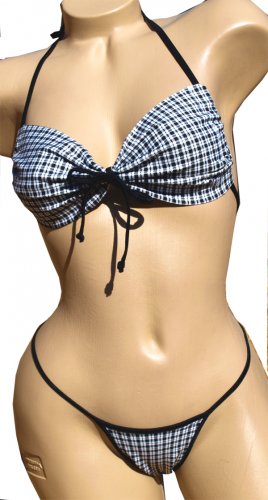 SEXY CLUB DANCER BLACK PLAID BIKINI BRA TOP & THONG SET - ONE SIZE