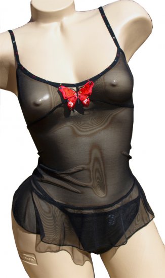 SEXY SHEER BLACK CHEMISE W/ LACE UP BACK & GSTRING SET* SIZE SMALL