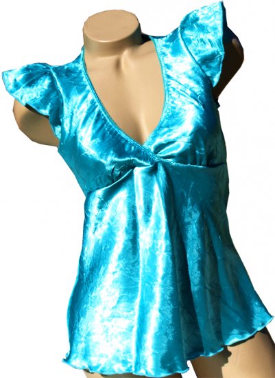 SUPER SALE* SEXY AQUA BABYDOLL TOP W/ FLUTTER SLEEVES & SWEETHEART NECKLINE* SMALL* or LARGE*