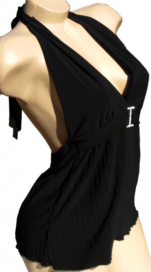SUPER SALE* SEXY BLACK HALTER CLUB TOP W/ RHINESTONE BUCKLE* SMALL* MEDIUM* or LARGE