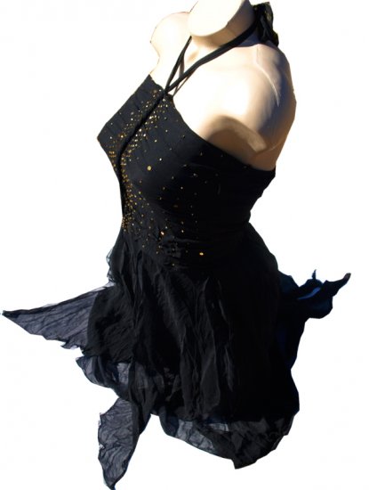SUPER SALE* SEXY BLACK STRAPLESS HALTER GYPSY BOHO BEADED DRESS* SMALL MEDIUM or MEDIUM LARGE