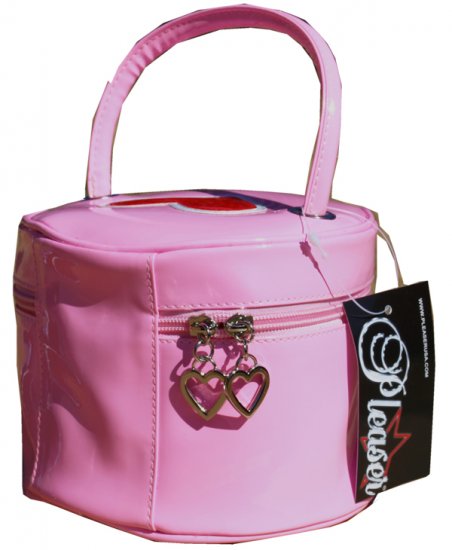 SUPER SALE* SEXY PINK PATENT RED HEART ZIP AROUND MAKE-UP BAG PURSE