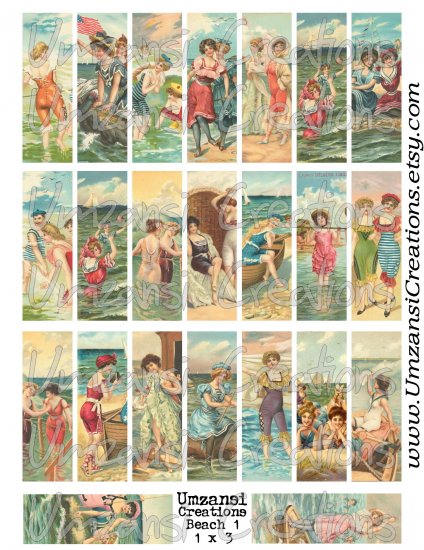 23 VINTAGE BEACH LADIES images for Microscope Slide Collage Sheet - Digital Download - Size 1x3