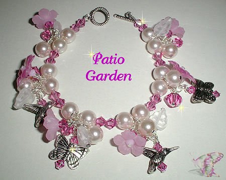 Patio Garden-Sterling Pink Lucite, Crystal Bracelet
