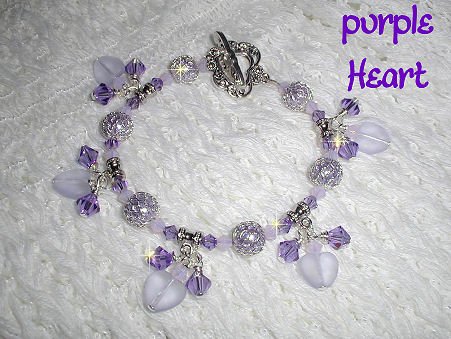 Purple Hearts, Sterling Purple Lampwork Crystal Bracelet