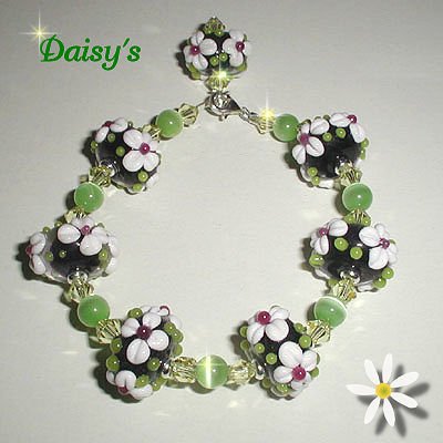 Daisy's, Sterling Chunky Floral Lampwork Bracelet