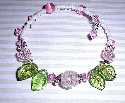Pink & Green Floral Crystal Bracelet