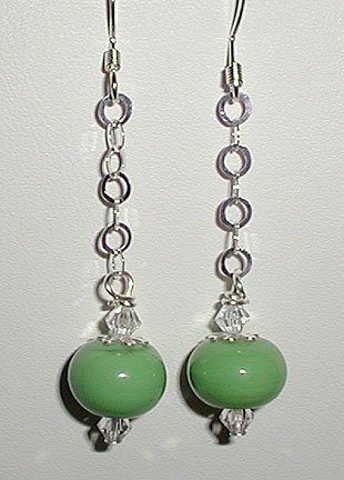 Sterling Green Lampwork Dangle Earrings
