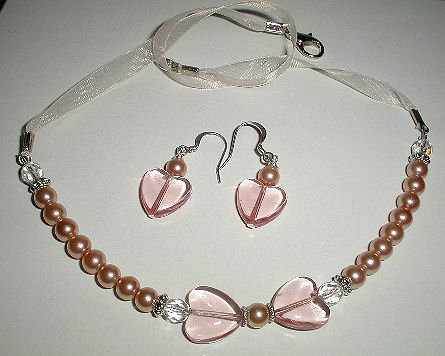 Peach Hearts Necklace & Earring Set