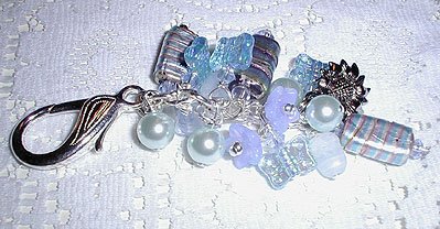 Blue Lampwork Purse Charm, Key Ring