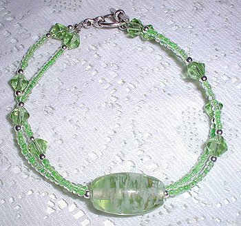 MJs, 2 Strand Green Lampwork Crystal Bracelet