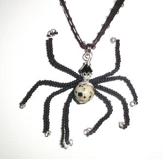 MJ's Black Widow Beaded Spider Necklace, Scary