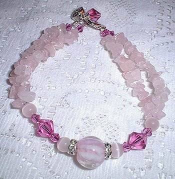 MJs Sterling Swarovski Rose Quartz Bracelet