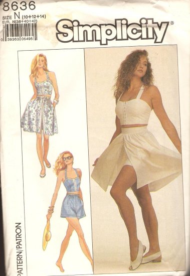 Simplicity 8636 dress halter shorts size 10 12 14 Sewing Pattern UNCUT