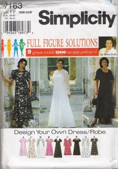 Simplicity 7163 Dress Robe plus size 26W - 32W Sewing Pattern