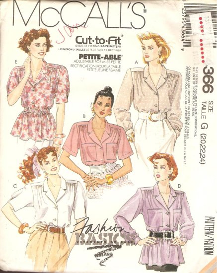 McCall's 4366 Blouse Shirt plus size 20 22 24 Sewing Pattern