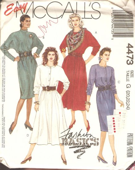 McCall's 4473 Dress Sewing Pattern plus size 20 22 24