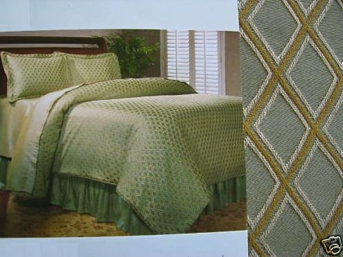 Duvet Set + Shams Bedskirt Sage/Gold Damask Diamond Jacquard King Classic Home