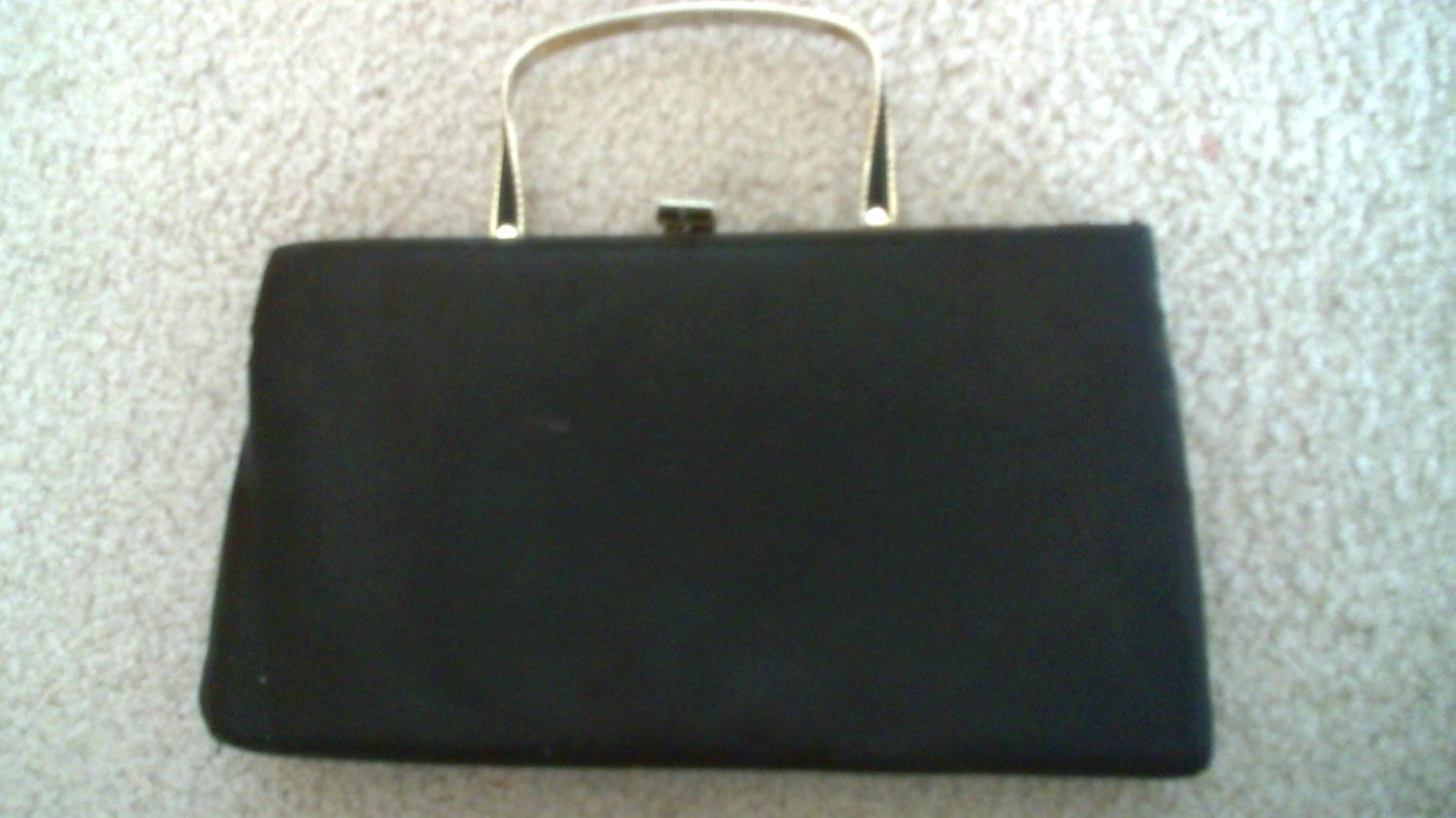 Vintage 1960's black satin evening purse with metal handle