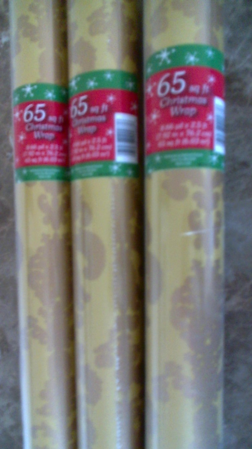 Christmas Gold gift wrapping Paper Roll, x 65 Sq Feet, 1 Roll