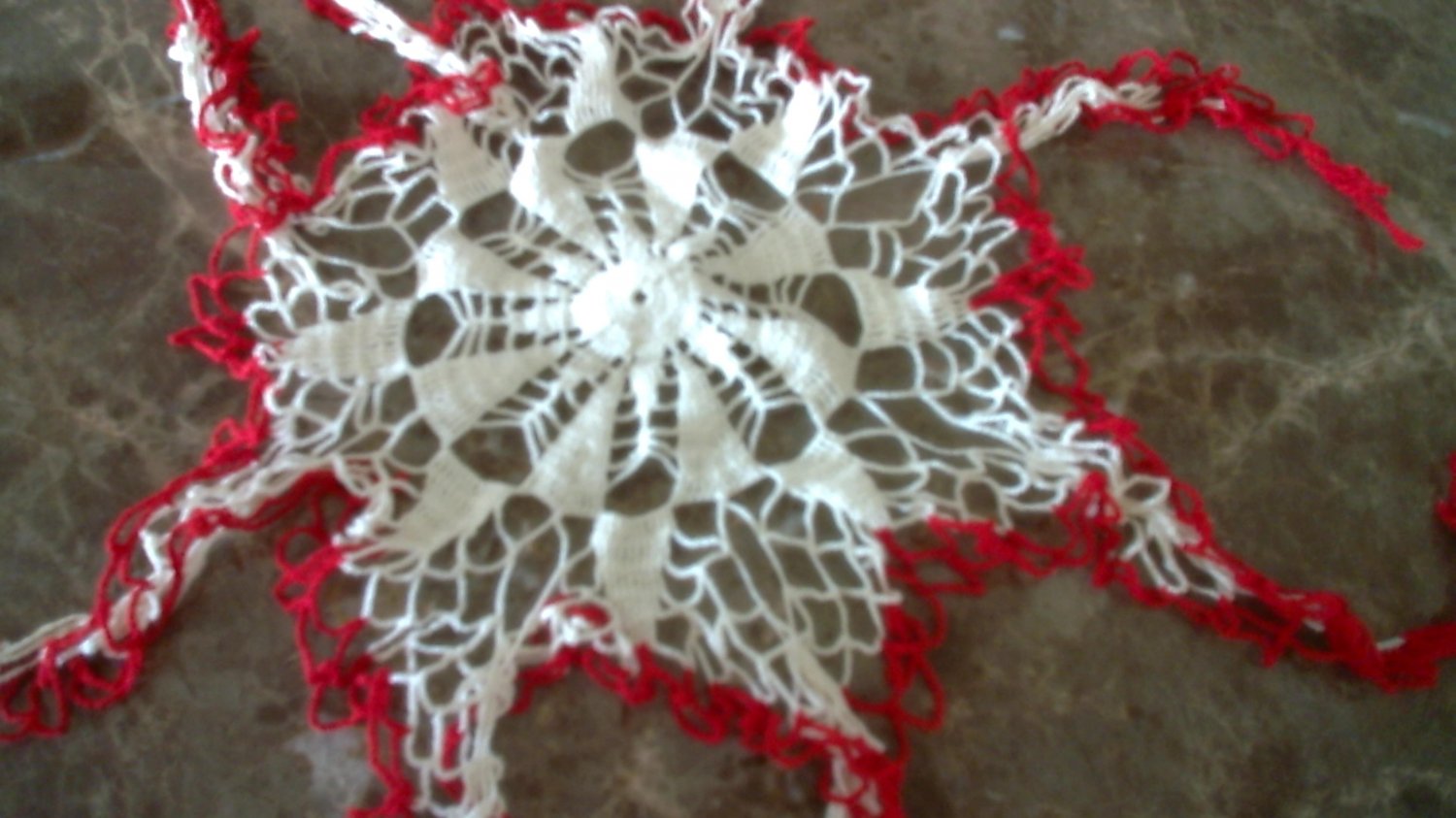 Vintage Fabric Lace Red & Off White Crocheted Doily Runner