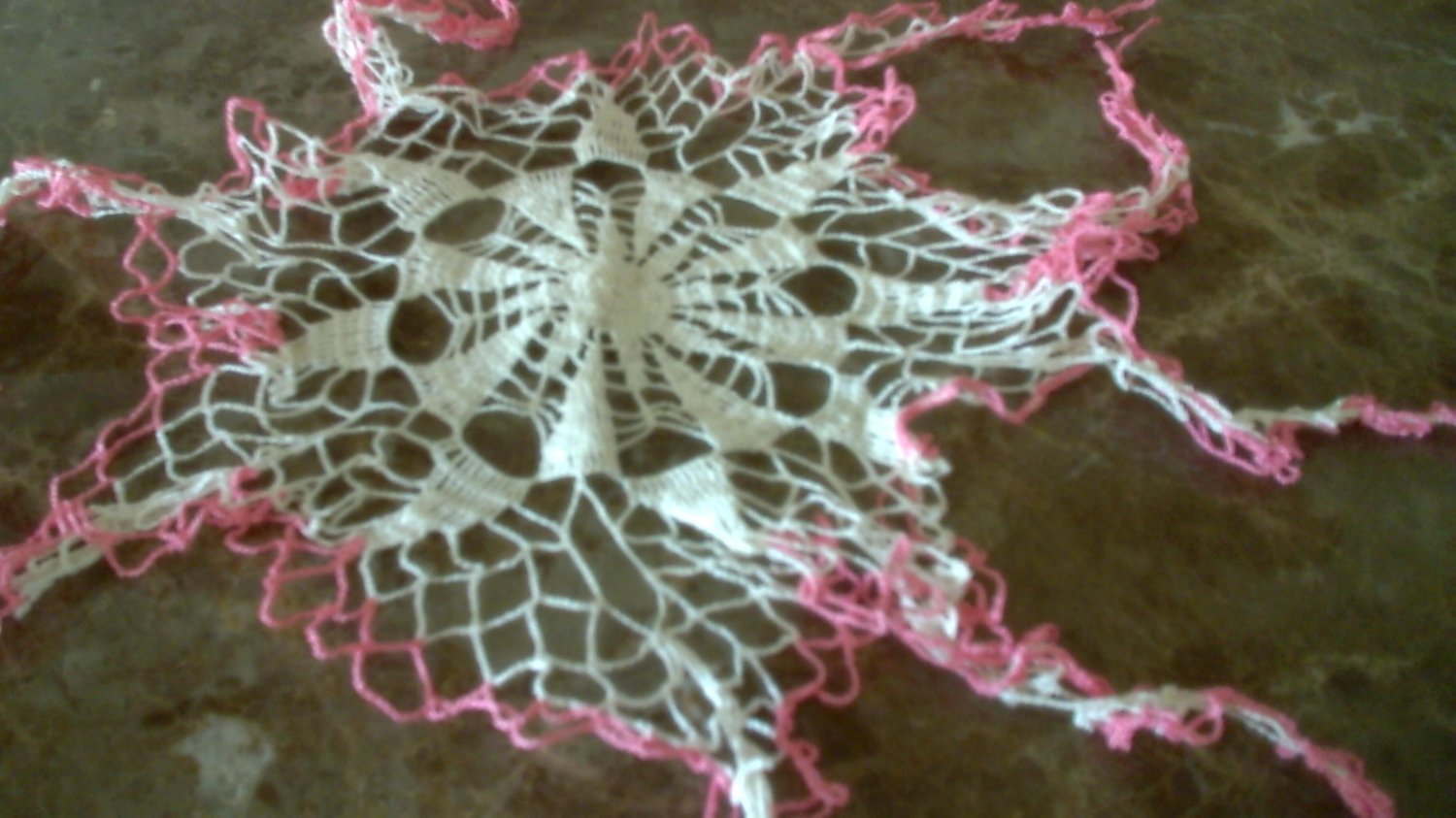 Vintage Fabric Lace Pink & Off White Crocheted Doily Runner