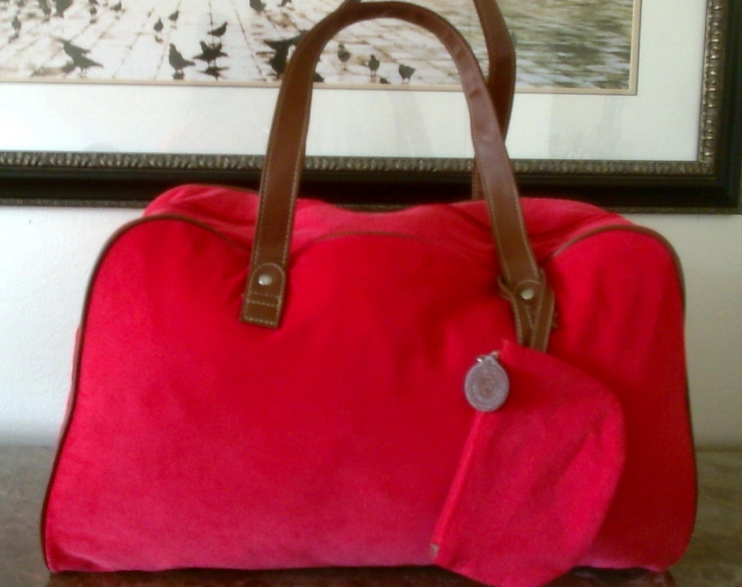 Tommy Hilfiger Red Corduroy Duffle Tote Bag