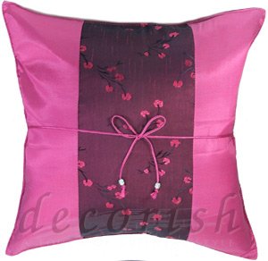 FUSCHIA Thai Silk Pillow Cases Chinese Style with Floral Stripe