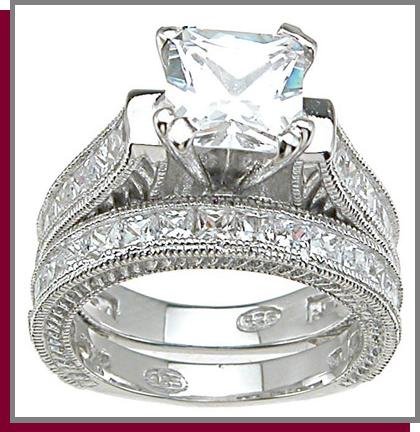 2.5 CT Princess Cut Sterling Silver Wedding Ring Set