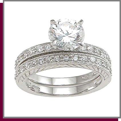 1.5 CT Solitaire Sterling Silver Wedding Ring Set