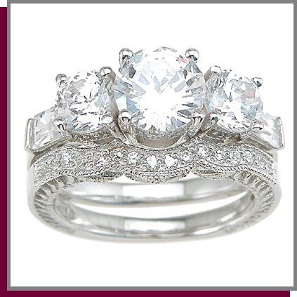 2.25 Brilliant Cut Sterling Silver Wedding Ring Set