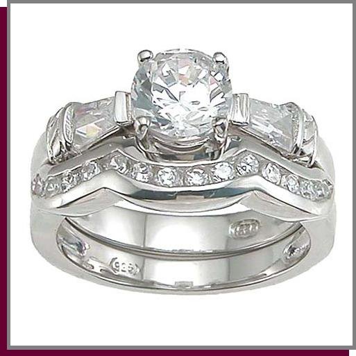 1.0 CT Brilliant Sterling Silver Wedding Ring Set